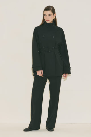 High Neck Belted Trench Coat Black