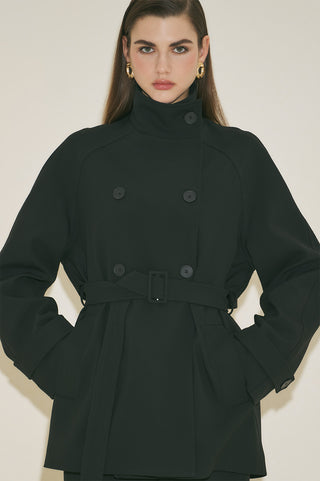 High Neck Belted Trench Coat Black