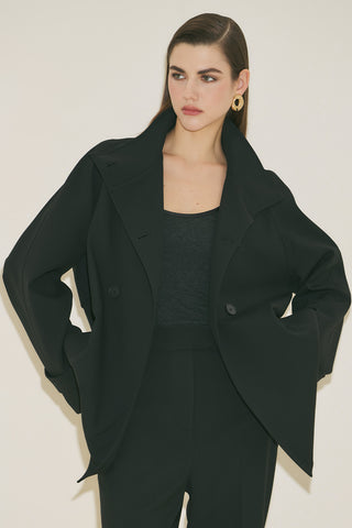 High Neck Belted Trench Coat Black