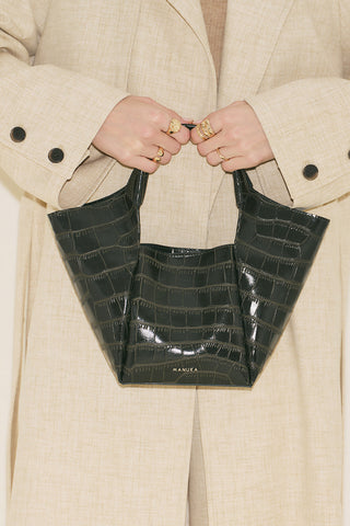 Tara Embossed Leather Bag Dark Green