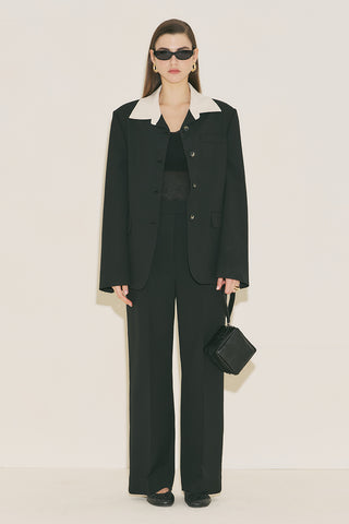 Contrast Collar Blazer Black