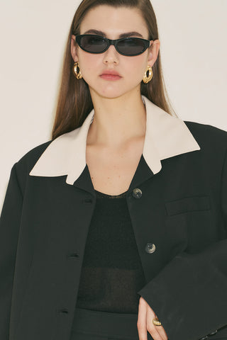 Contrast Collar Blazer Black