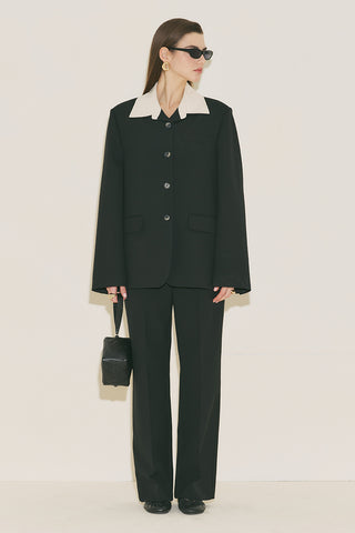 Contrast Collar Blazer Black