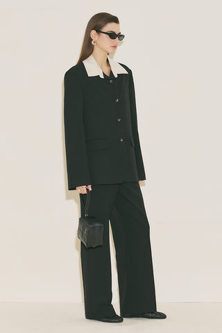 Contrast Collar Blazer Black