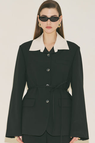 Contrast Collar Blazer Black