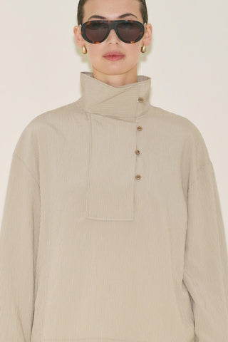 Wide Collar Striped Blouse Beige