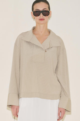 Wide Collar Striped Blouse Beige