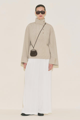 Wide Collar Striped Blouse Beige