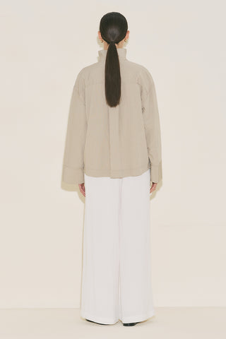 Wide Collar Striped Blouse Beige