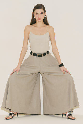 Wide Skirt Effect Trousers Stone