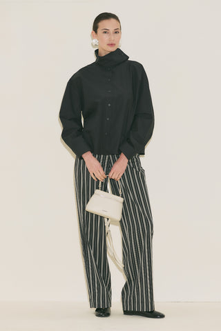 High Neck Cropped Shirt Black