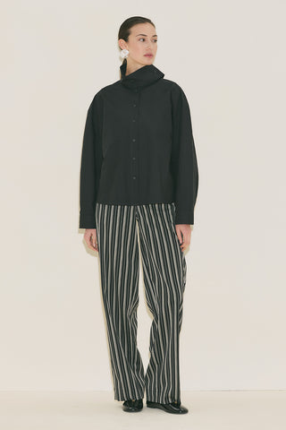 High Neck Cropped Shirt Black
