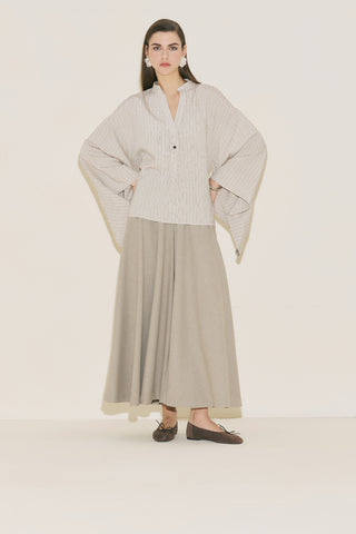Kimono Sleeve Blouse Brown Striped