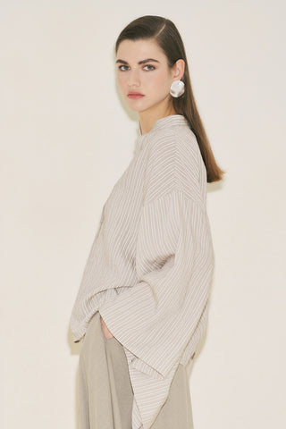 Kimono Sleeve Blouse Brown Striped