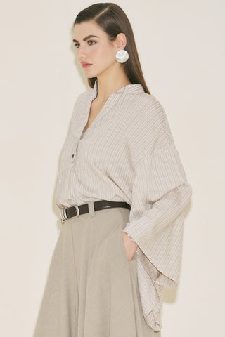 Kimono Sleeve Blouse Brown Striped