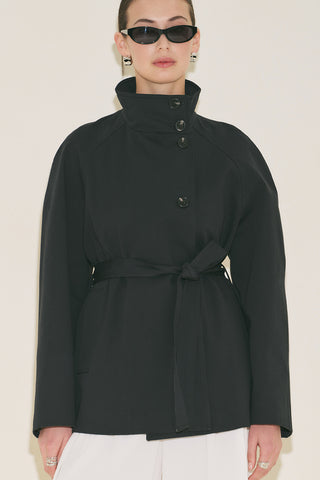 Henna High Neck Trench Coat Black