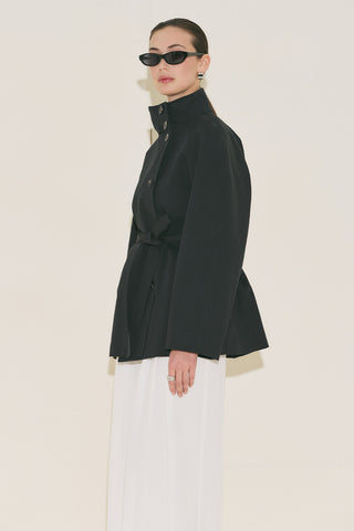 Henna High Neck Trench Coat Black