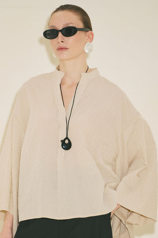 Kimono Sleeve Blouse Ecru Striped