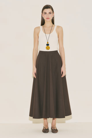 Panel Detail Flared Skirt Brown
