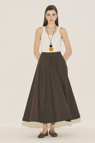 Panel Detail Flared Skirt Brown