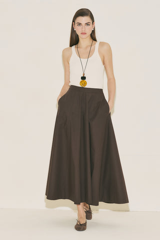 Panel Detail Flared Skirt Brown