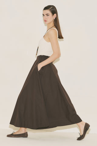 Panel Detail Flared Skirt Brown
