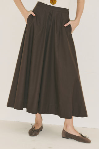 Panel Detail Flared Skirt Brown