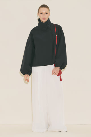 Melva Short Trench Coat With Wide Sleeves Black