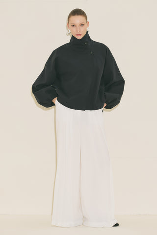 Melva Short Trench Coat With Wide Sleeves Black