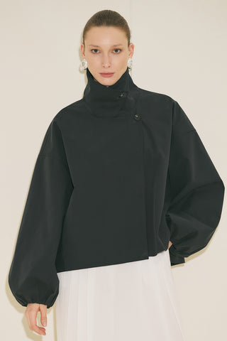 Melva Short Trench Coat With Wide Sleeves Black