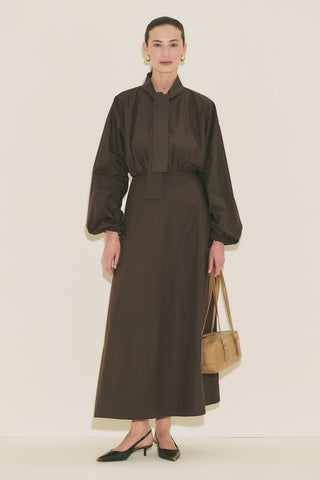 Wide Sleeve Design Dress Brown
