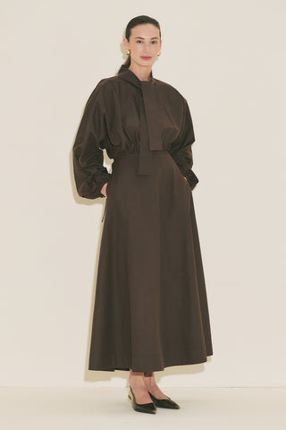 Wide Sleeve Design Dress Brown