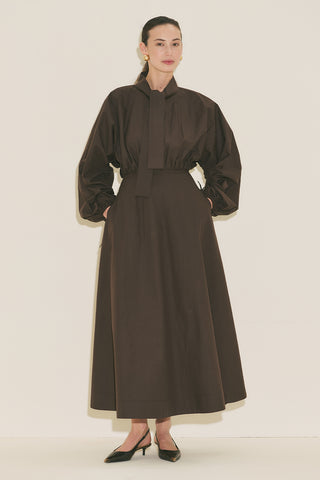 Wide Sleeve Design Dress Brown
