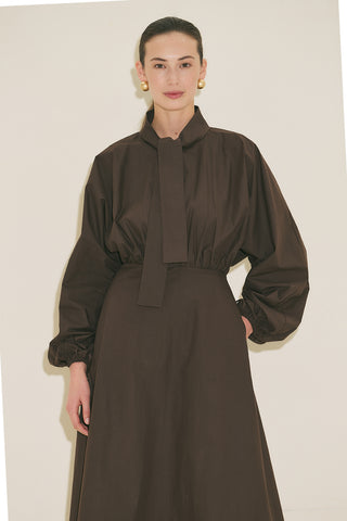 Wide Sleeve Design Dress Brown