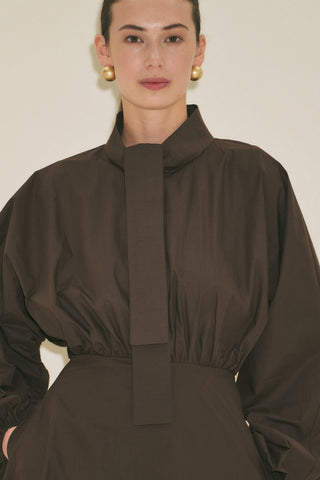 Wide Sleeve Design Dress Brown