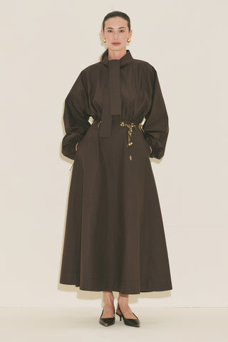 Wide Sleeve Design Dress Brown