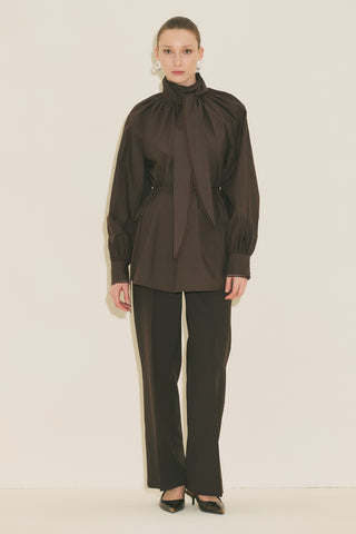 Tie Neck Blouse Brown
