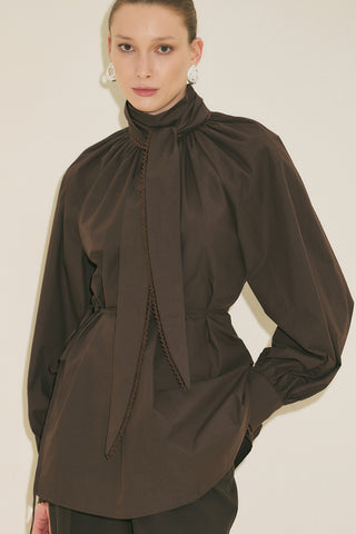 Tie Neck Blouse Brown