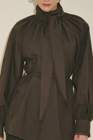 Tie Neck Blouse Brown