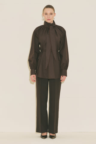 Tie Neck Blouse Brown