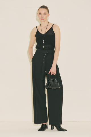 Belted Trousers With Wide Pleats Black