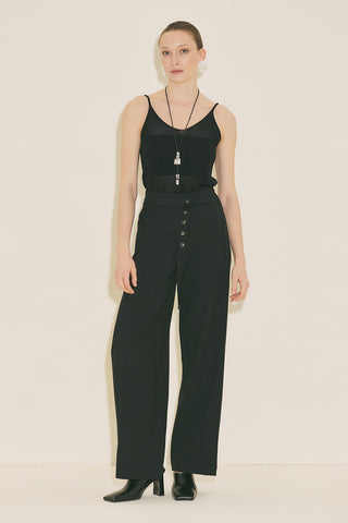 Belted Trousers With Wide Pleats Black