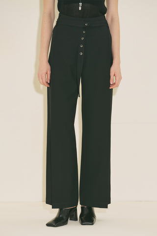 Belted Trousers With Wide Pleats Black