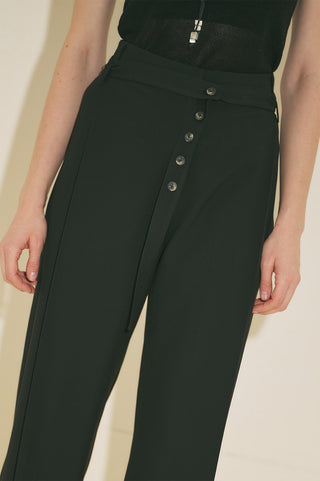 Belted Trousers With Wide Pleats Black