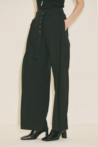 Belted Trousers With Wide Pleats Black