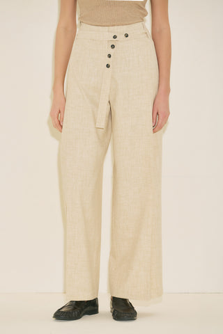 Belted Trousers With Wide Pleats Beige