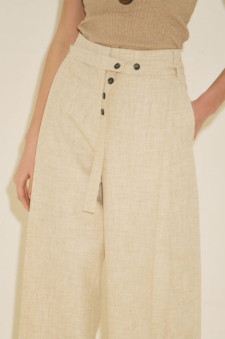 Belted Trousers With Wide Pleats Beige
