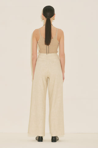 Belted Trousers With Wide Pleats Beige