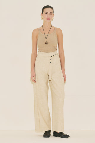 Belted Trousers With Wide Pleats Beige