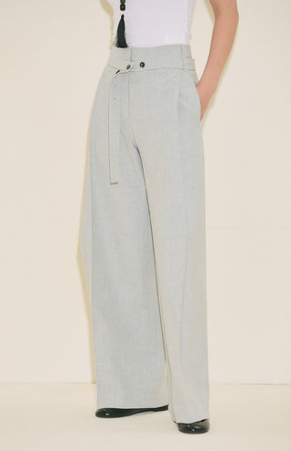 Belted Trousers With Wide Pleats Blue